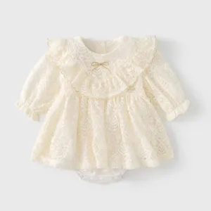 Kids Baby Girls Fashion Cute Lace Long-Sleeve Nylon Rompers Triangle Climb