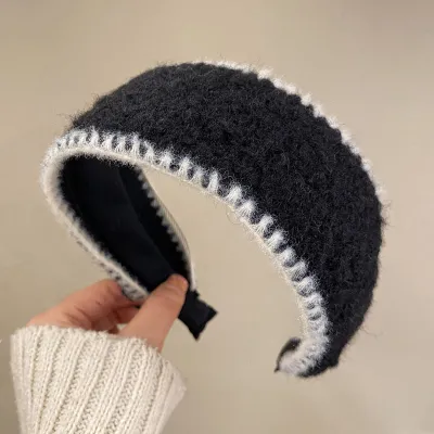 Women Fashion Casual Contrast Plush Wide-Brimmed Headband
