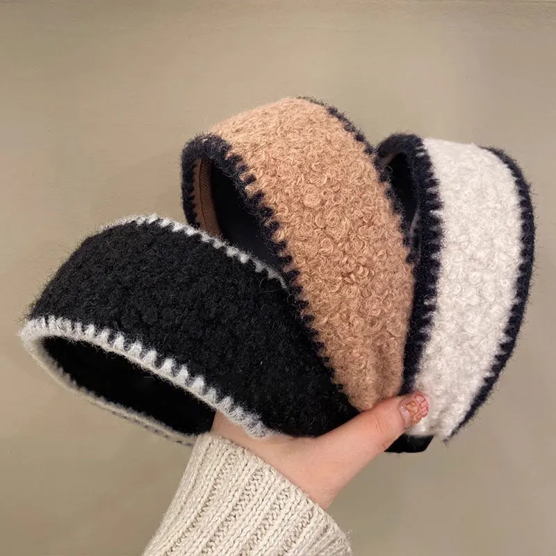 Women Fashion Casual Contrast Plush Wide-Brimmed Headband