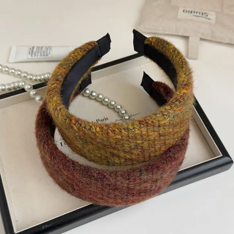 Women Retro Autumn Winter Wool Wide-Brimmed Headband