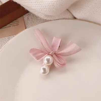 Kids Girls Fashion Pearl Bowknot Cloth Side Clip Hairpin