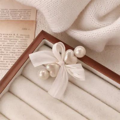 Kids Girls Fashion Pearl Bowknot Cloth Side Clip Hairpin