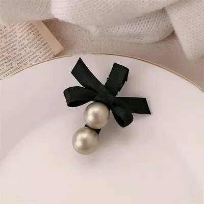 Kids Girls Fashion Pearl Bowknot Cloth Side Clip Hairpin