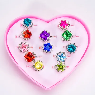 Kids Girls Fashion Rhinestone Alloy Painted Adjustable Ring Set