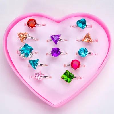Kids Girls Fashion Rhinestone Alloy Painted Adjustable Ring Set