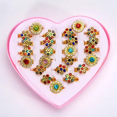 Kids Girls Fashion Rhinestone Alloy Painted Adjustable Ring Set