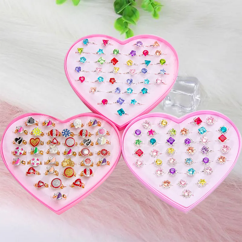 Kids Girls Fashion Rhinestone Alloy Painted Adjustable Ring Set