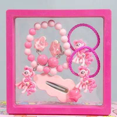 Kids Girls Fashion Cartoon Hairpin Hair Rope Ear Clip Bracelet Gift Set