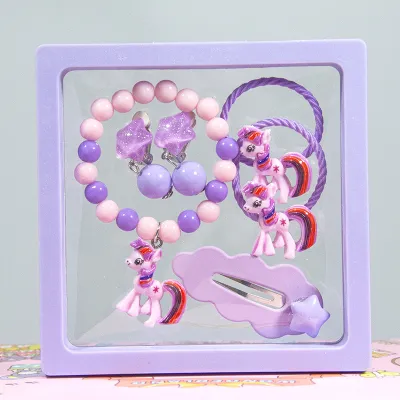 Kids Girls Fashion Cartoon Hairpin Hair Rope Ear Clip Bracelet Gift Set