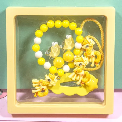 Kids Girls Fashion Cartoon Hairpin Hair Rope Ear Clip Bracelet Gift Set
