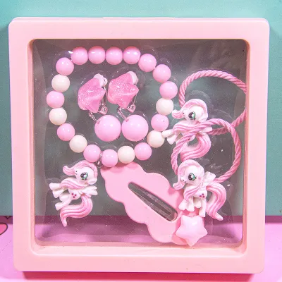 Kids Girls Fashion Cartoon Hairpin Hair Rope Ear Clip Bracelet Gift Set