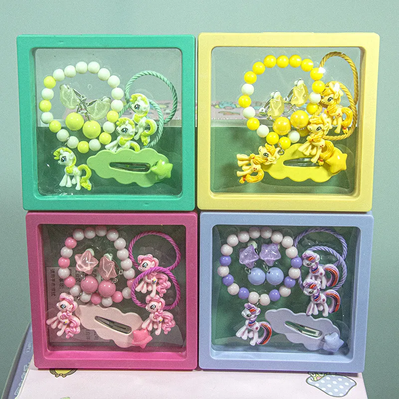 Kids Girls Fashion Cartoon Hairpin Hair Rope Ear Clip Bracelet Gift Set