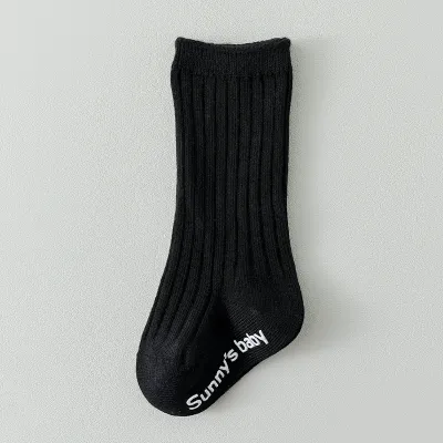 Kids Baby Boys And Girls Solid Color Letter Mid-Calf Non-Slip Socks