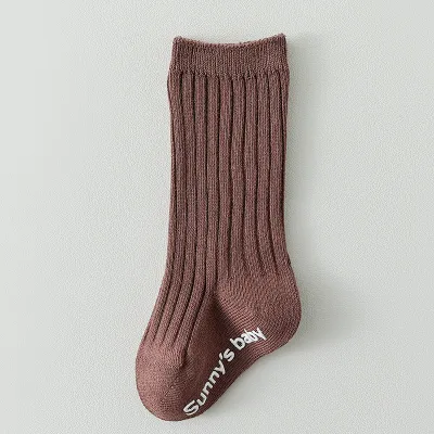 Kids Baby Boys And Girls Solid Color Letter Mid-Calf Non-Slip Socks