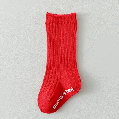 Kids Baby Boys And Girls Solid Color Letter Mid-Calf Non-Slip Socks