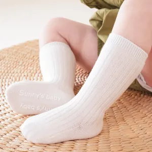 Kids Baby Boys And Girls Solid Color Letter Mid-Calf Non-Slip Socks
