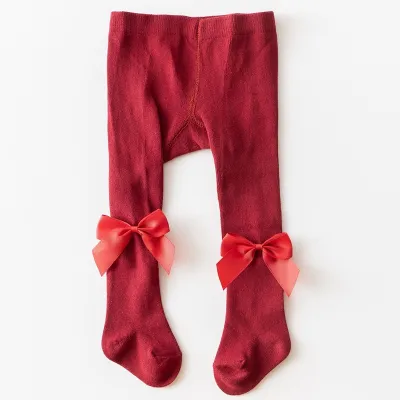Kids Baby Girls Fashion Bowknot Solid Color Single Needle Leggings