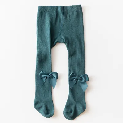 Kids Baby Girls Fashion Bowknot Solid Color Single Needle Leggings