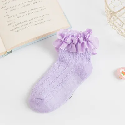 Kids Baby Girls Fashion Solid Color Lace Socks with Combed Cotton