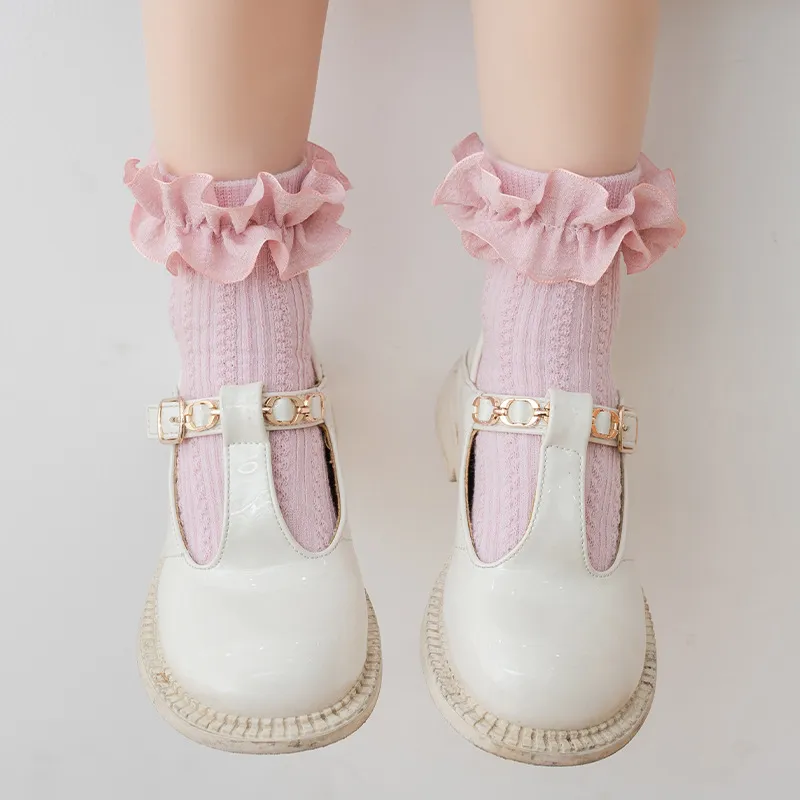 Kids Baby Girls Fashion Solid Color Lace Socks with Combed Cotton
