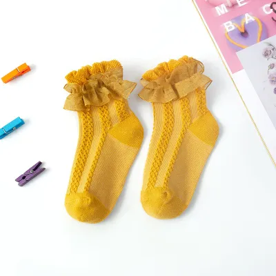 Kids Baby Girls Solid Color Lace Cotton Socks Short Cylinder