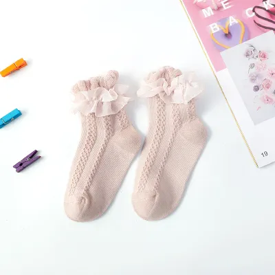 Kids Baby Girls Solid Color Lace Cotton Socks Short Cylinder