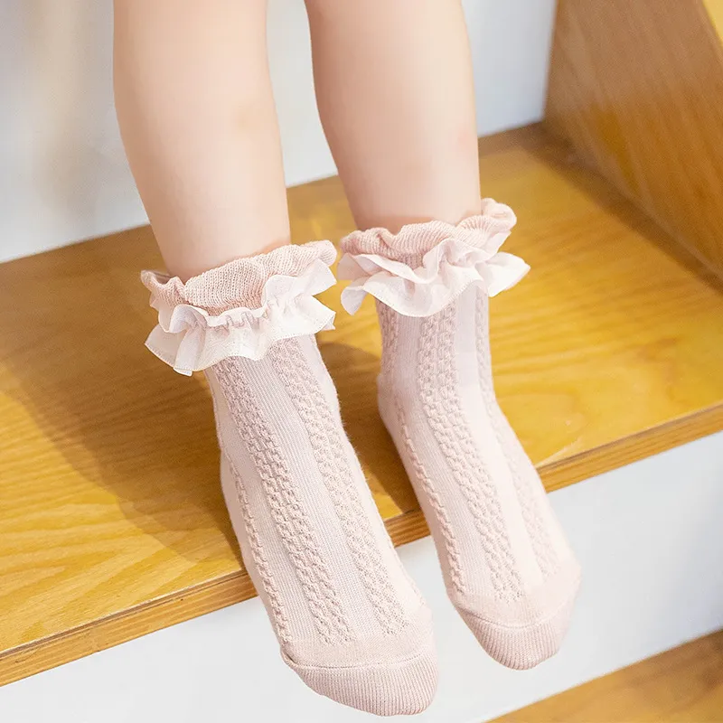 Kids Baby Girls Solid Color Lace Cotton Socks Short Cylinder