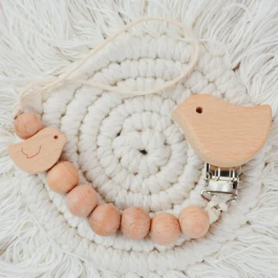 Kids Baby Cartoon Wooden Animal Chain Pacifier Clip Beech