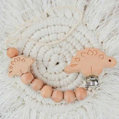 Kids Baby Cartoon Wooden Animal Chain Pacifier Clip Beech