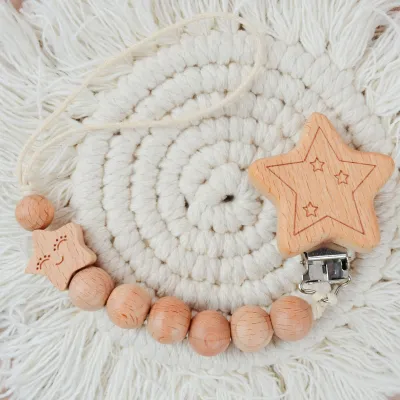 Kids Baby Cartoon Wooden Animal Chain Pacifier Clip Beech