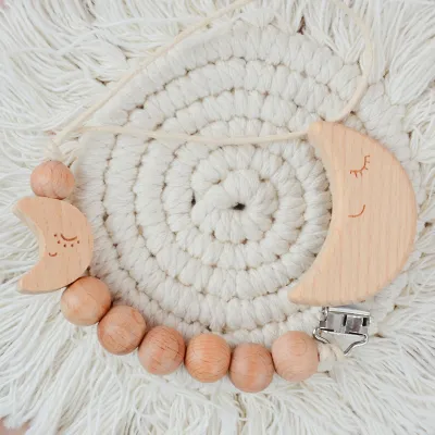 Kids Baby Cartoon Wooden Animal Chain Pacifier Clip Beech