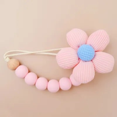 Kids Baby Fashion Floral Silicone Beads Anti-Droppin Chain Pacifier Clip