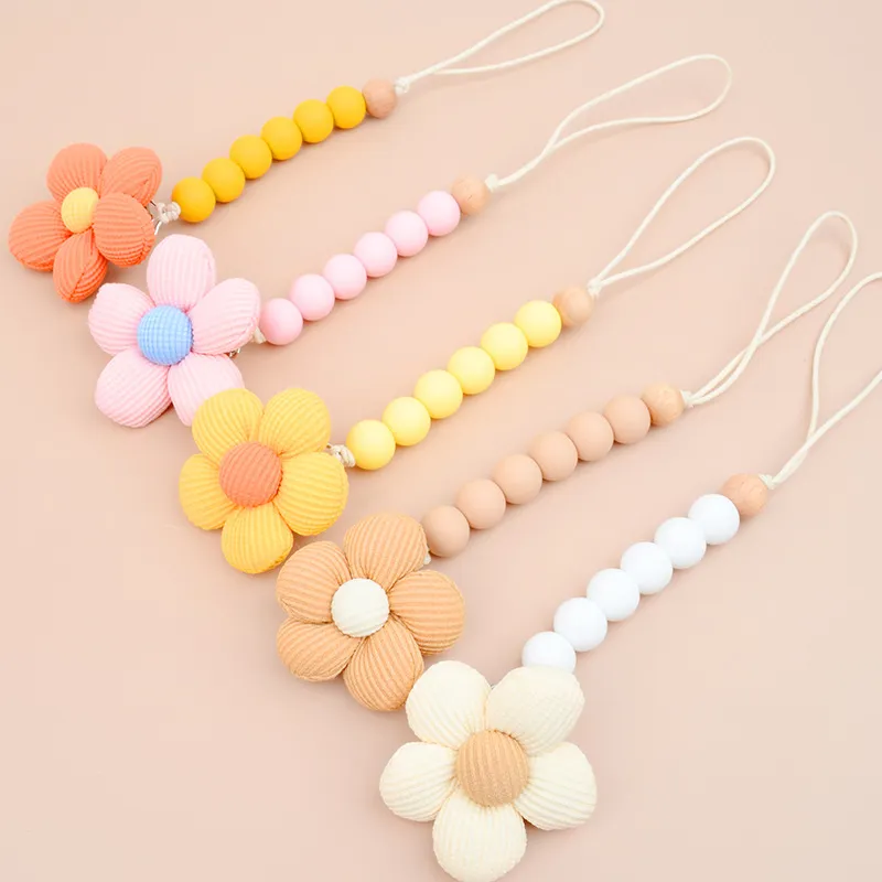 Kids Baby Fashion Floral Silicone Beads Anti-Droppin Chain Pacifier Clip
