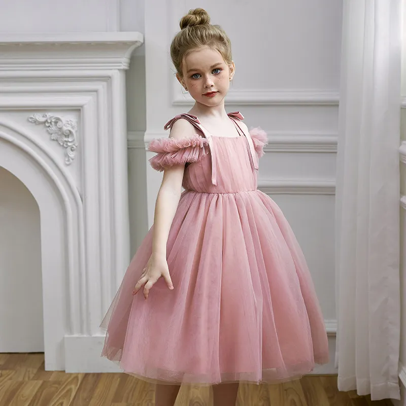 Kids Girls' Fashion Elegant Mesh Sleeveless Lace-Up Party Princess Dress 3-14T
