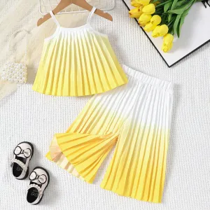 Kids Baby Girls' Gradient Pleated Sleeveless Top and Loose Pants Two-Piece Set