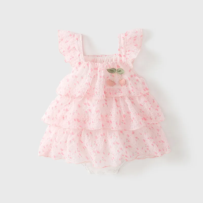 Kids Baby Girls Fashion Cute Printed Sleeveless Ruffled Romper - Lightweight Polyester