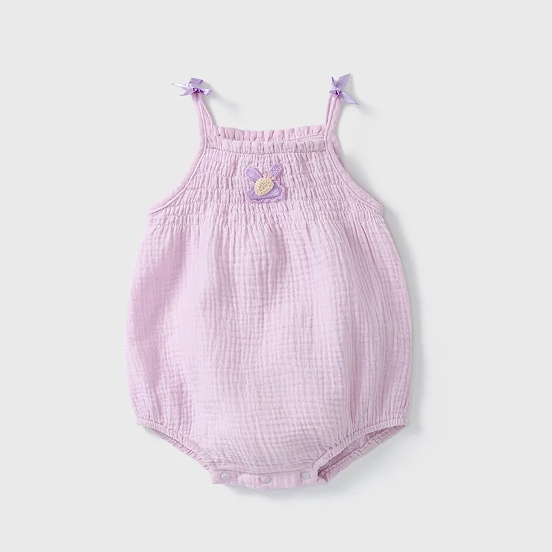 Kids Baby Girl's Fashion Cute Purple Spaghetti Strap Sleeveless Lightweight Cotton Short Rompers
