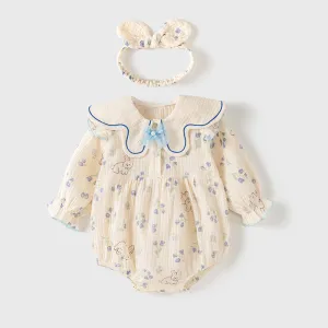 Kids Baby Girls' Fashion Cute Printed Lapel Long-Sleeve Cotton Rompers