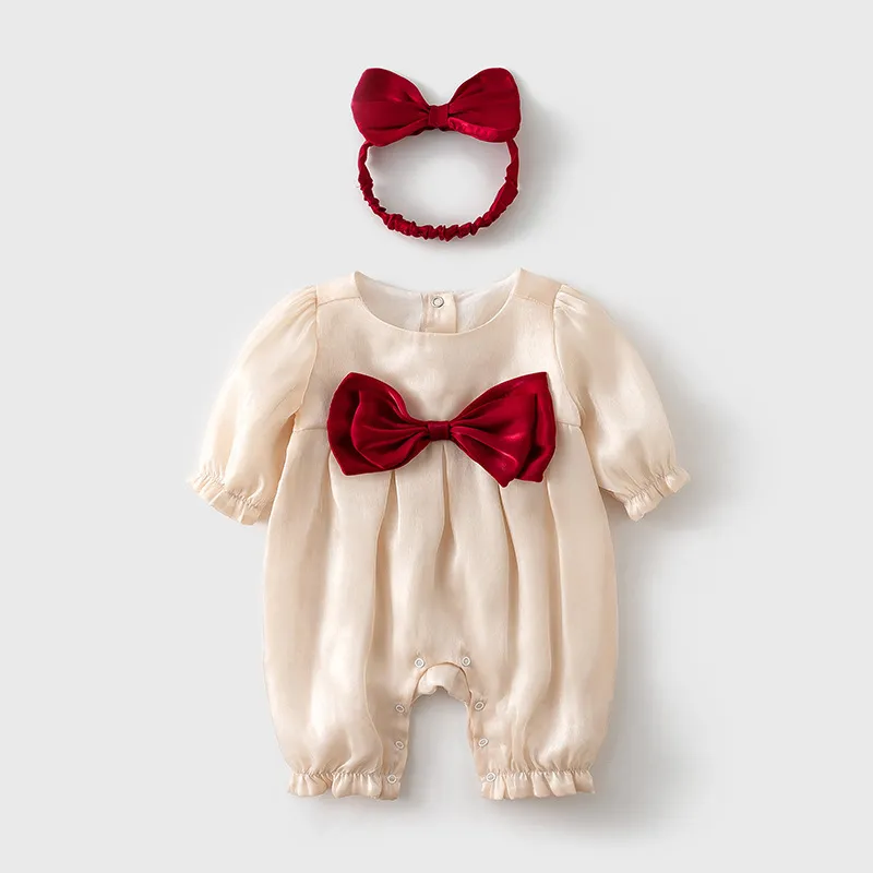 Kids Baby Girl Fashion Satin Bowknot Short-Sleeve Jumpsuit