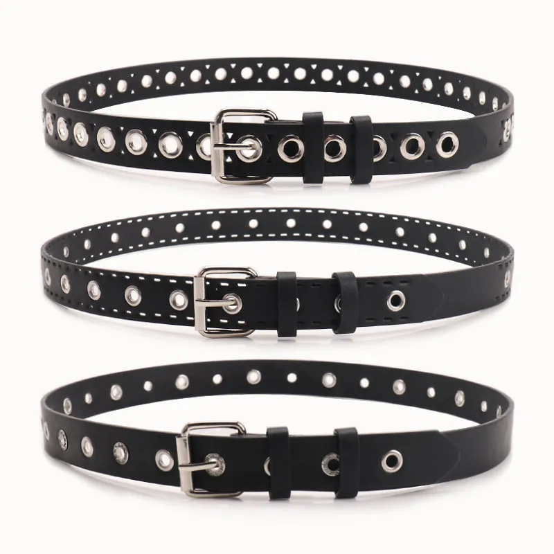 Fashion Solid Color Punk Hollow Imitation Leather Belt