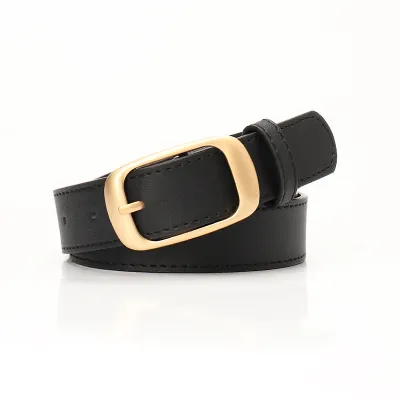 Women Fashion Simple Solid Color Pin Buckle Imitation Leather Belt