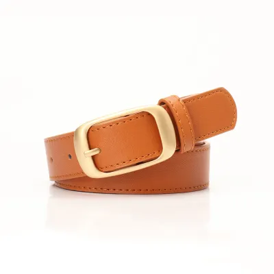 Women Fashion Simple Solid Color Pin Buckle Imitation Leather Belt