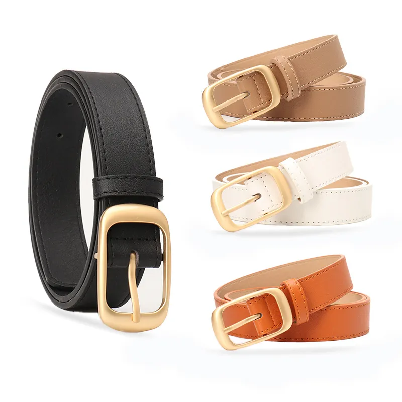 Women Fashion Simple Solid Color Pin Buckle Imitation Leather Belt