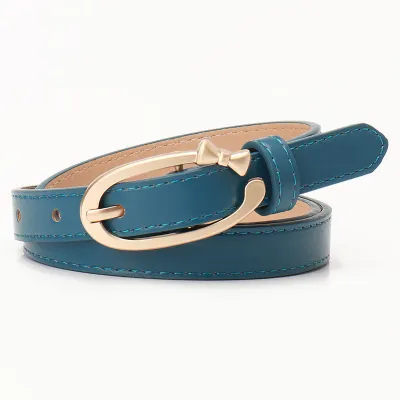 Women Fashion Solid Color PU Alloy Butterfly Buckle Belt