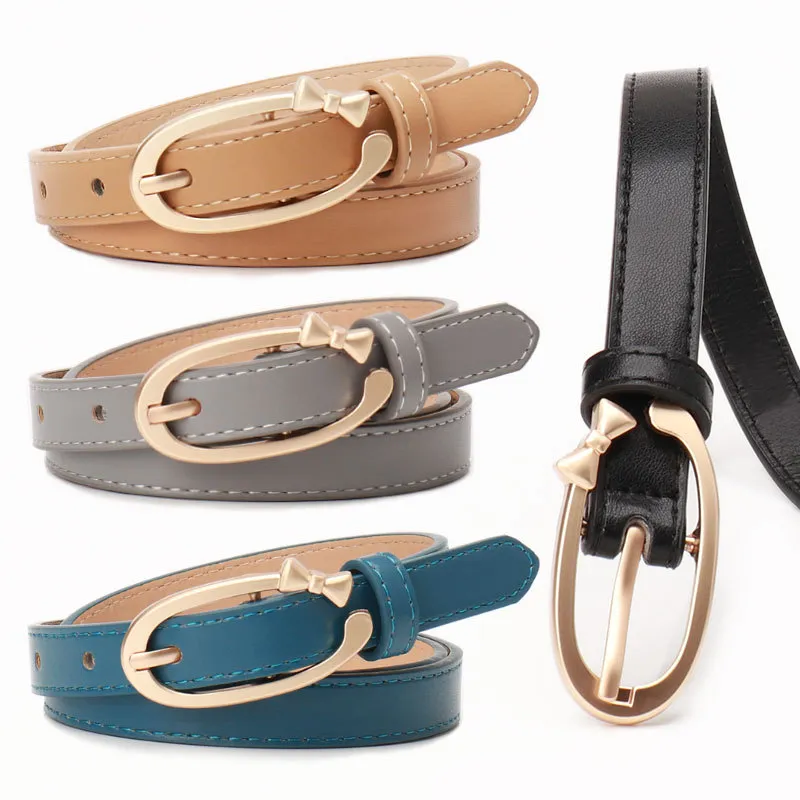 Women Fashion Solid Color PU Alloy Butterfly Buckle Belt