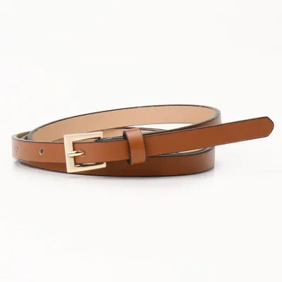 Women Fashion Small Square Buckle Thin Imitation Leather Belt