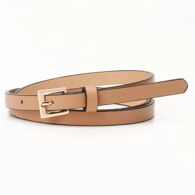 Women Fashion Small Square Buckle Thin Imitation Leather Belt