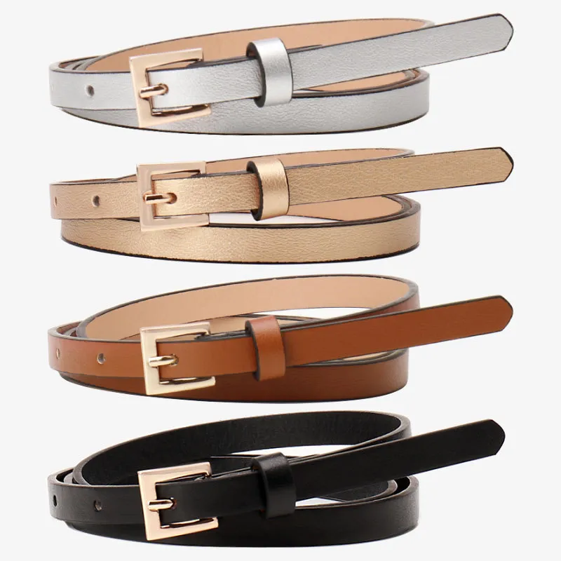 Women Fashion Small Square Buckle Thin Imitation Leather Belt