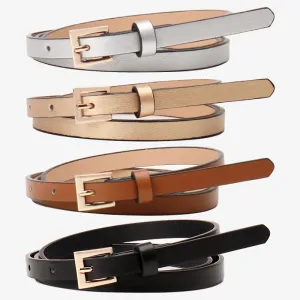 Women Fashion Small Square Buckle Thin Imitation Leather Belt