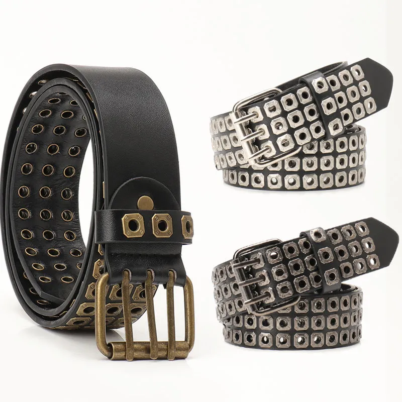 Fashion Punk Dark Hollow Rivet Belt with Pin Buckle
